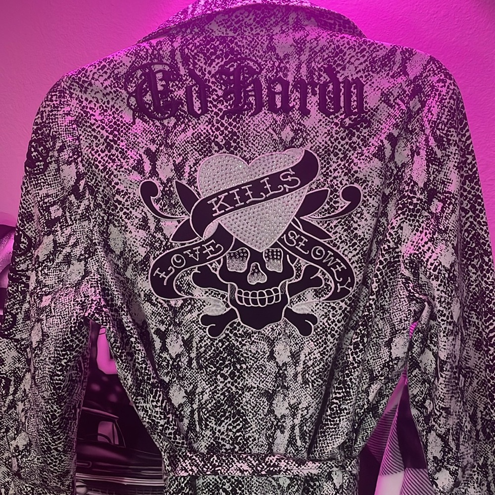 Ed Hardy black/white snake skin trenchcoat🖤🩶🤍
